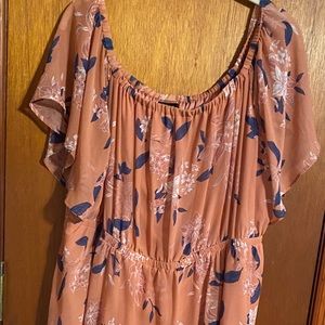 Orange and Pastel Torrid 2 off the shoulder Dress.